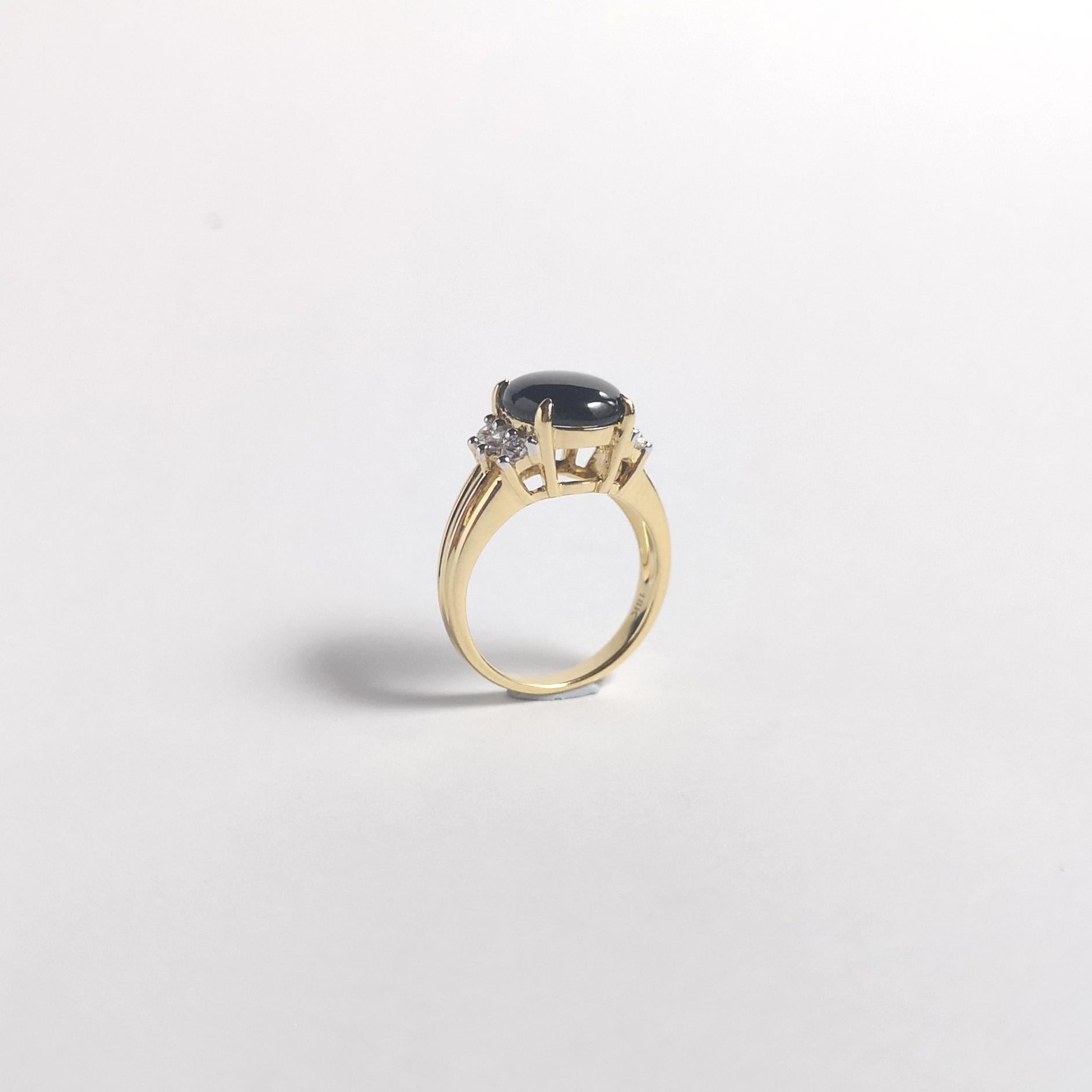 Black Star Sapphire with Diamond Ring set in 18K Gold Settings For Sale 3
