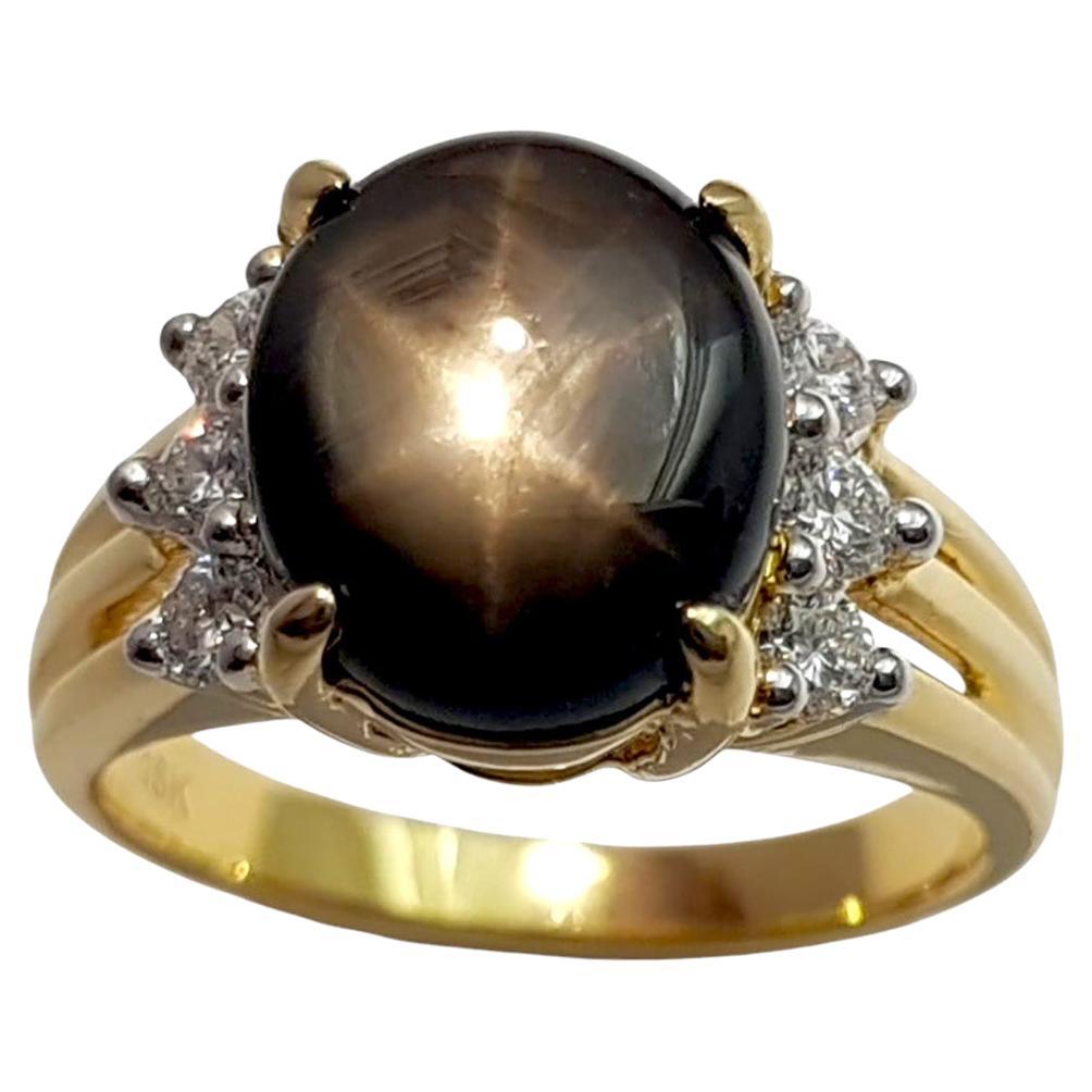 Black Star Sapphire with Diamond Ring set in 18K Gold Settings For Sale