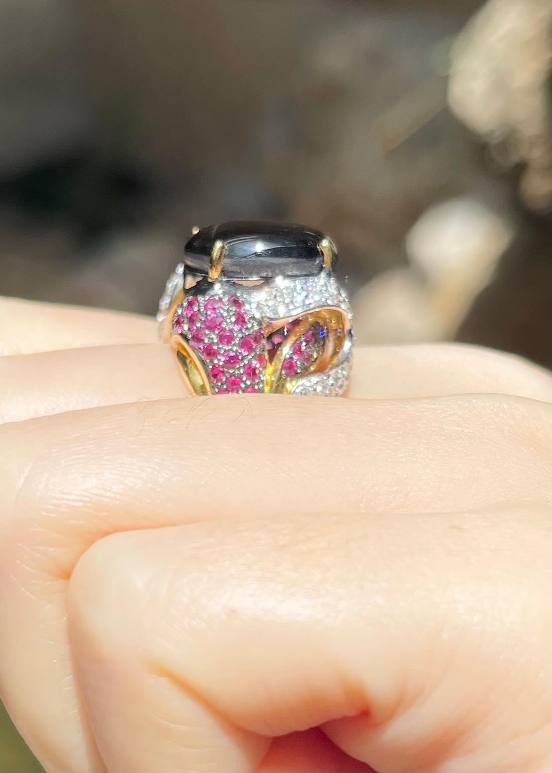 Black Star Sapphire with Pink Sapphire and Diamond Ring set in 18K Gold Settings For Sale 1