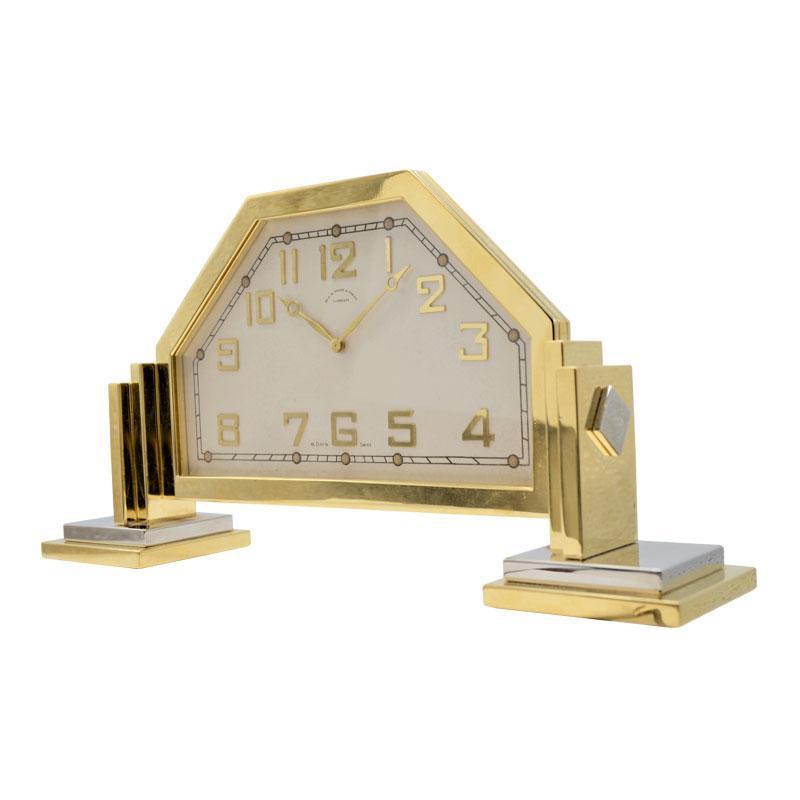 Black Starr and Frost Art Deco Footed Desk Clock Gilt and Nickel Finish, 1930s In Excellent Condition For Sale In Long Beach, CA