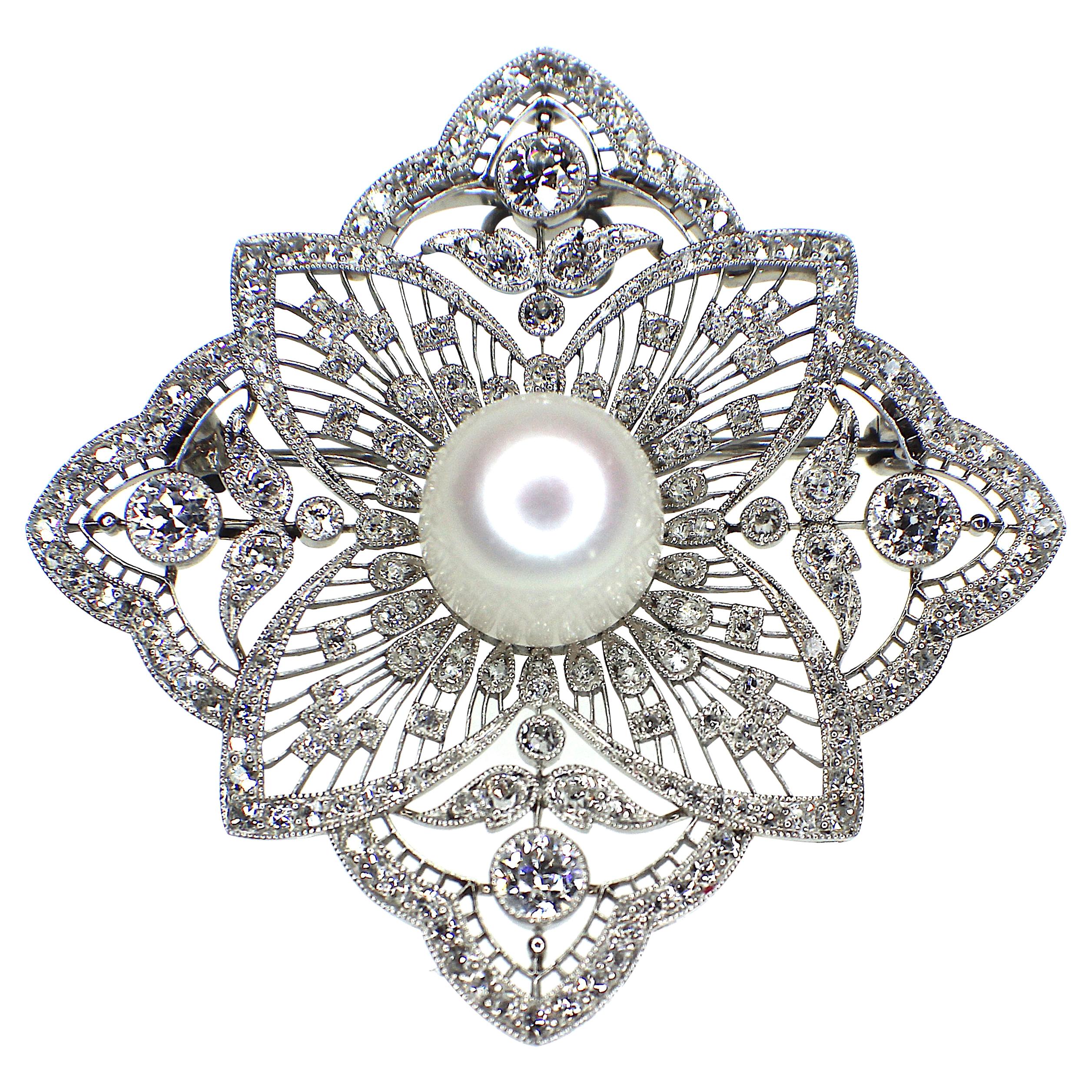 Black Starr and Frost, Belle Époque Natural Freshwater Pearl and Diamond Brooch