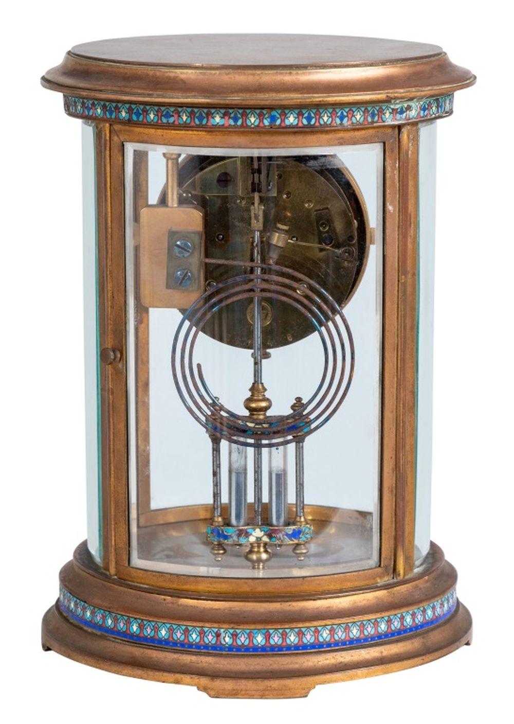 Champlevé Black, Starr, and Frost Cloisonne and Brass Clock For Sale