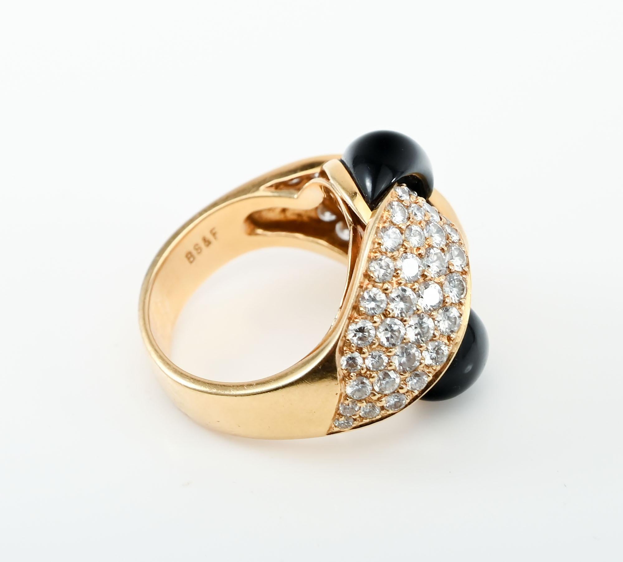 Women's or Men's Black, Starr and Frost Onyx and Diamond Ring For Sale