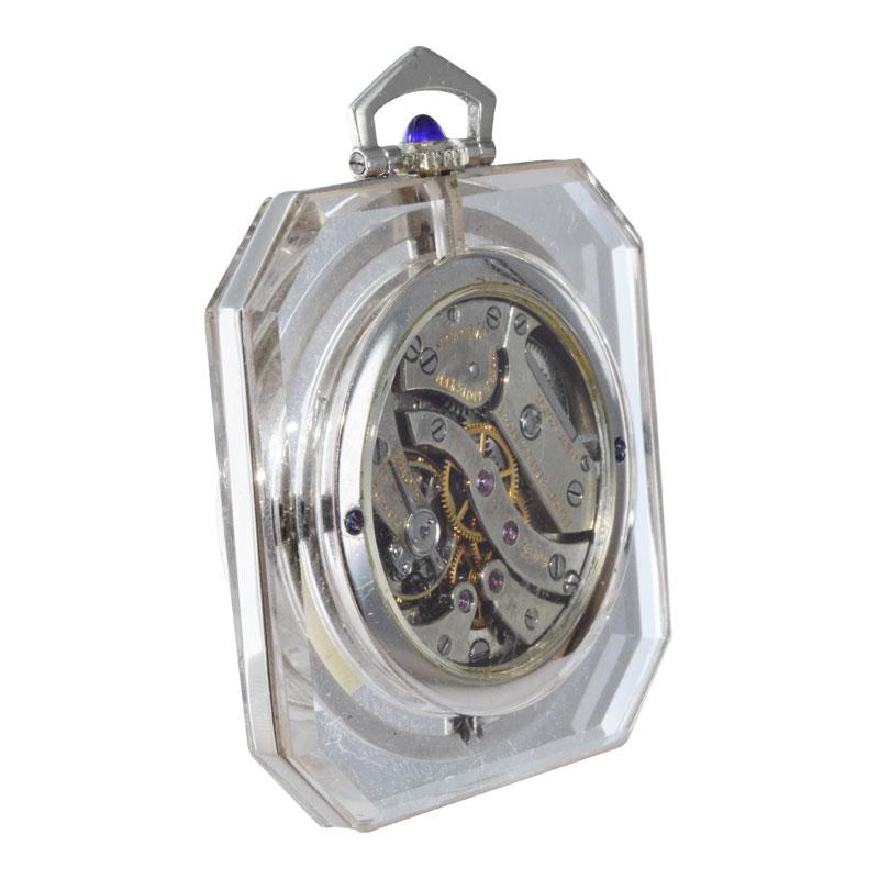 Black Starr and Frost Platinum Natural Quartz Art Deco Dress Pocket Watch In Excellent Condition In Long Beach, CA