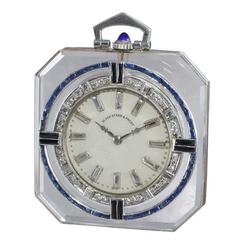 Black Starr and Frost Platinum Natural Quartz Art Deco Dress Pocket Watch 1