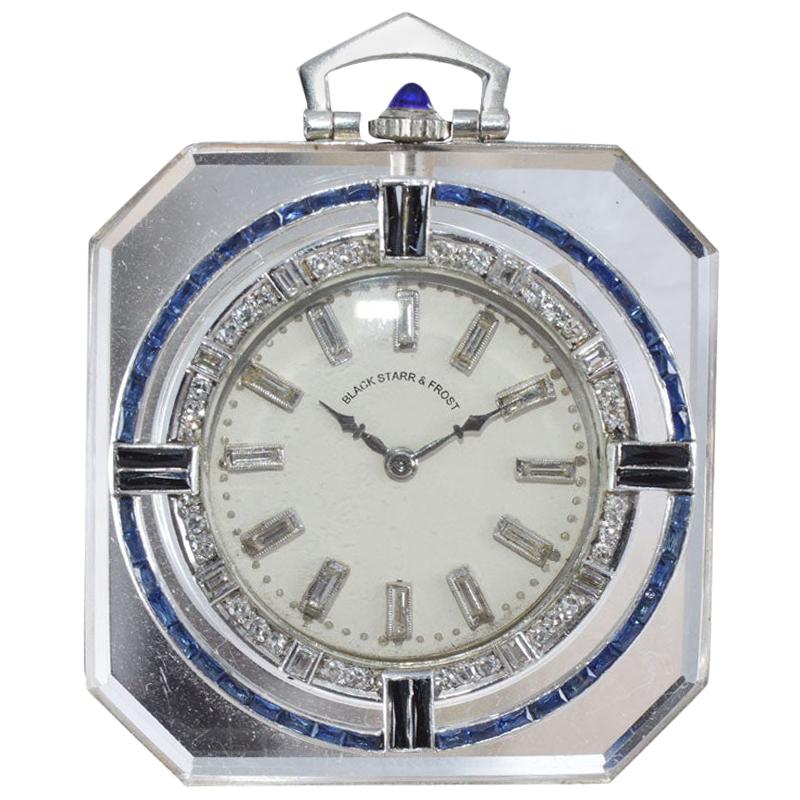 Black Starr and Frost Platinum Natural Quartz Art Deco Dress Pocket Watch