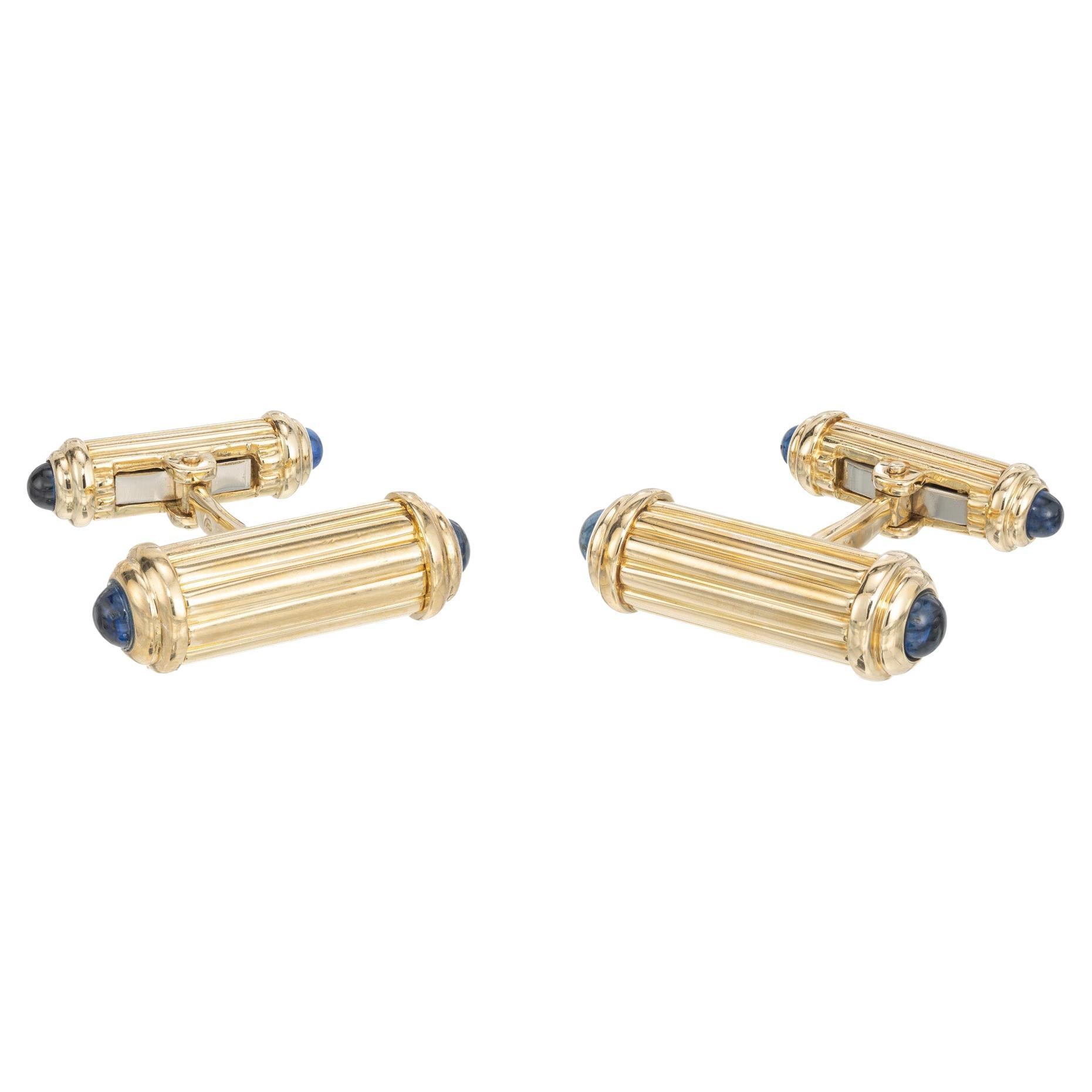 Black Starr and Frost Sapphire Yellow Gold Men's Cufflinks For Sale