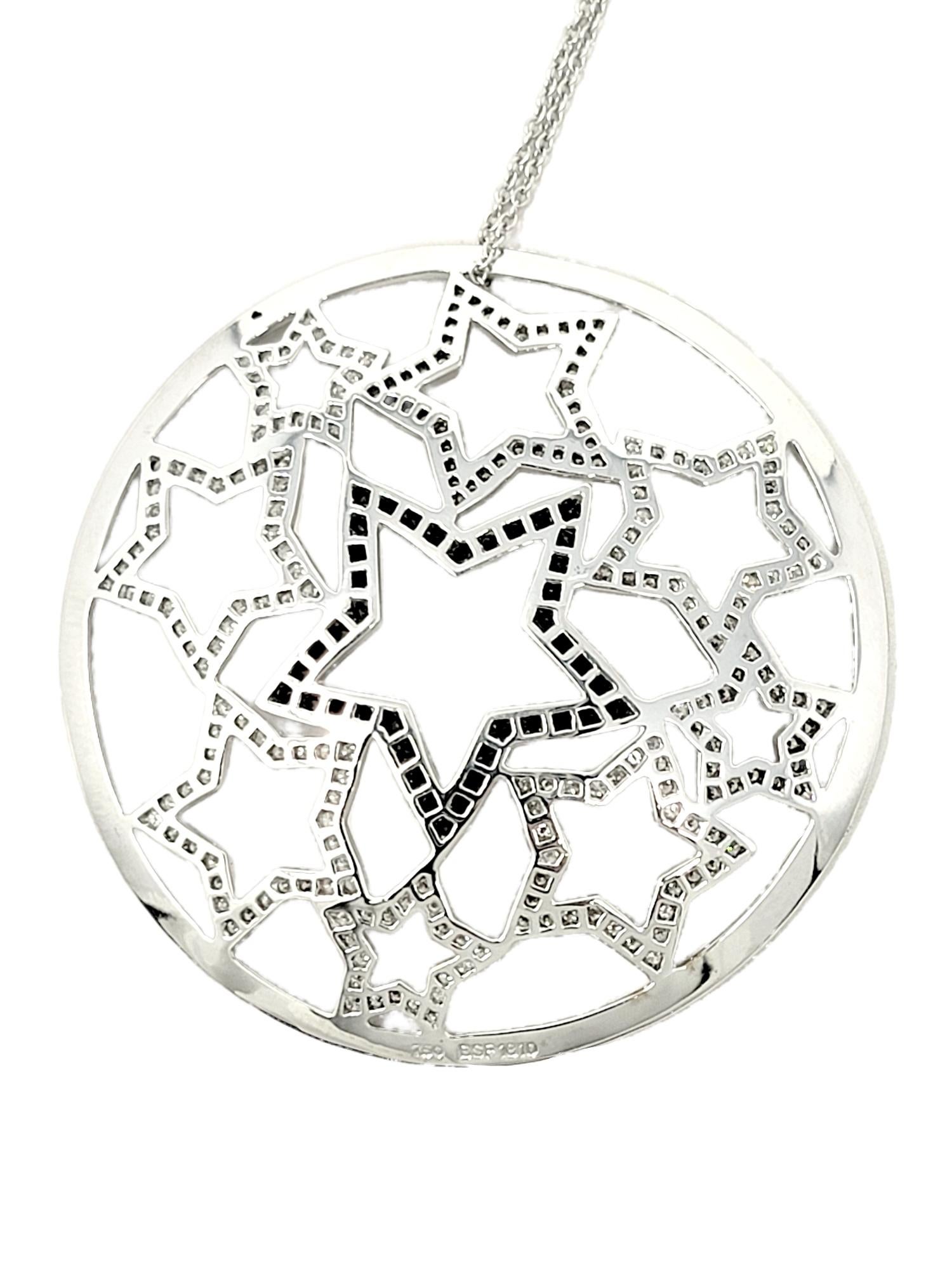 Contemporary Black Starr and Frost White and Black Diamond Star Medallion Pendant Necklace  For Sale