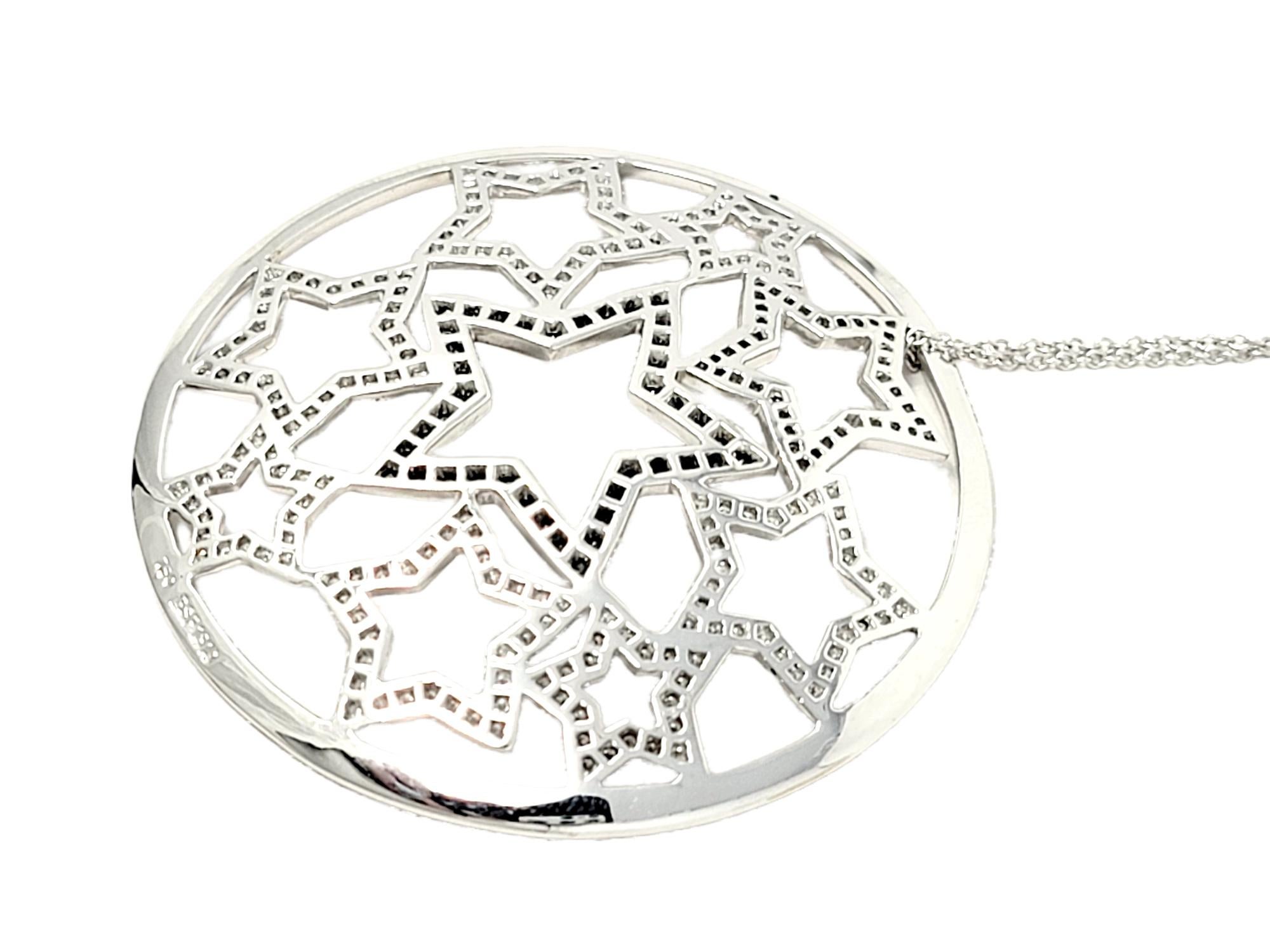Round Cut Black Starr and Frost White and Black Diamond Star Medallion Pendant Necklace  For Sale