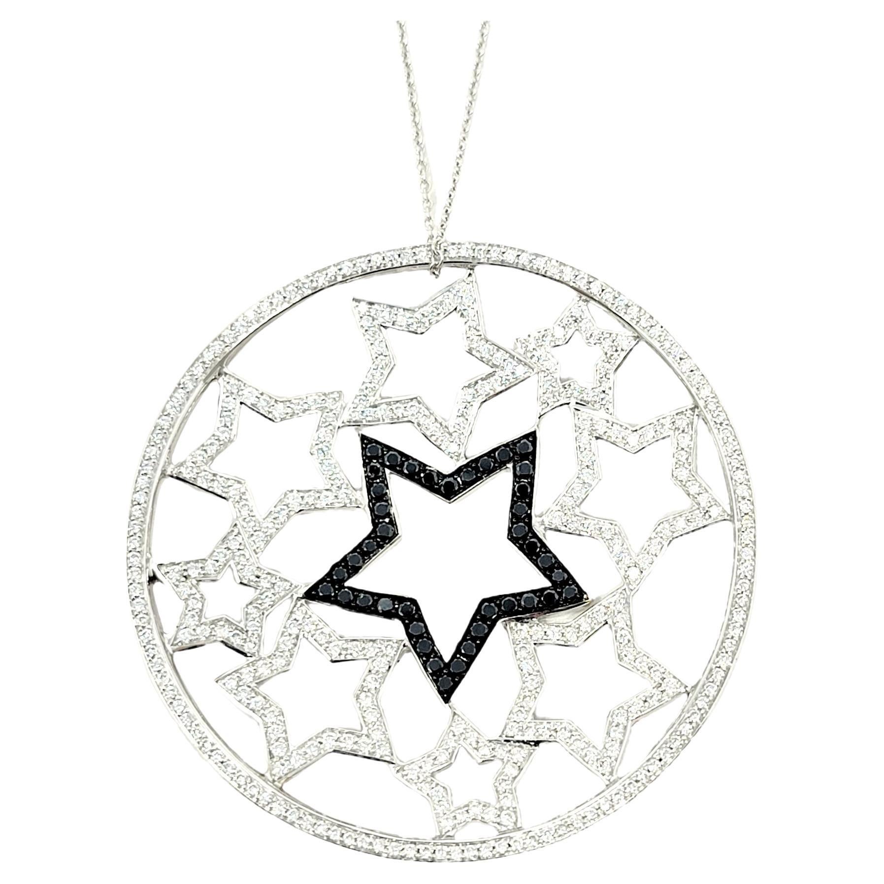 Black Starr and Frost White and Black Diamond Star Medallion Pendant Necklace 