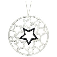 Black Starr and Frost White and Black Diamond Star Medallion Pendant Necklace 