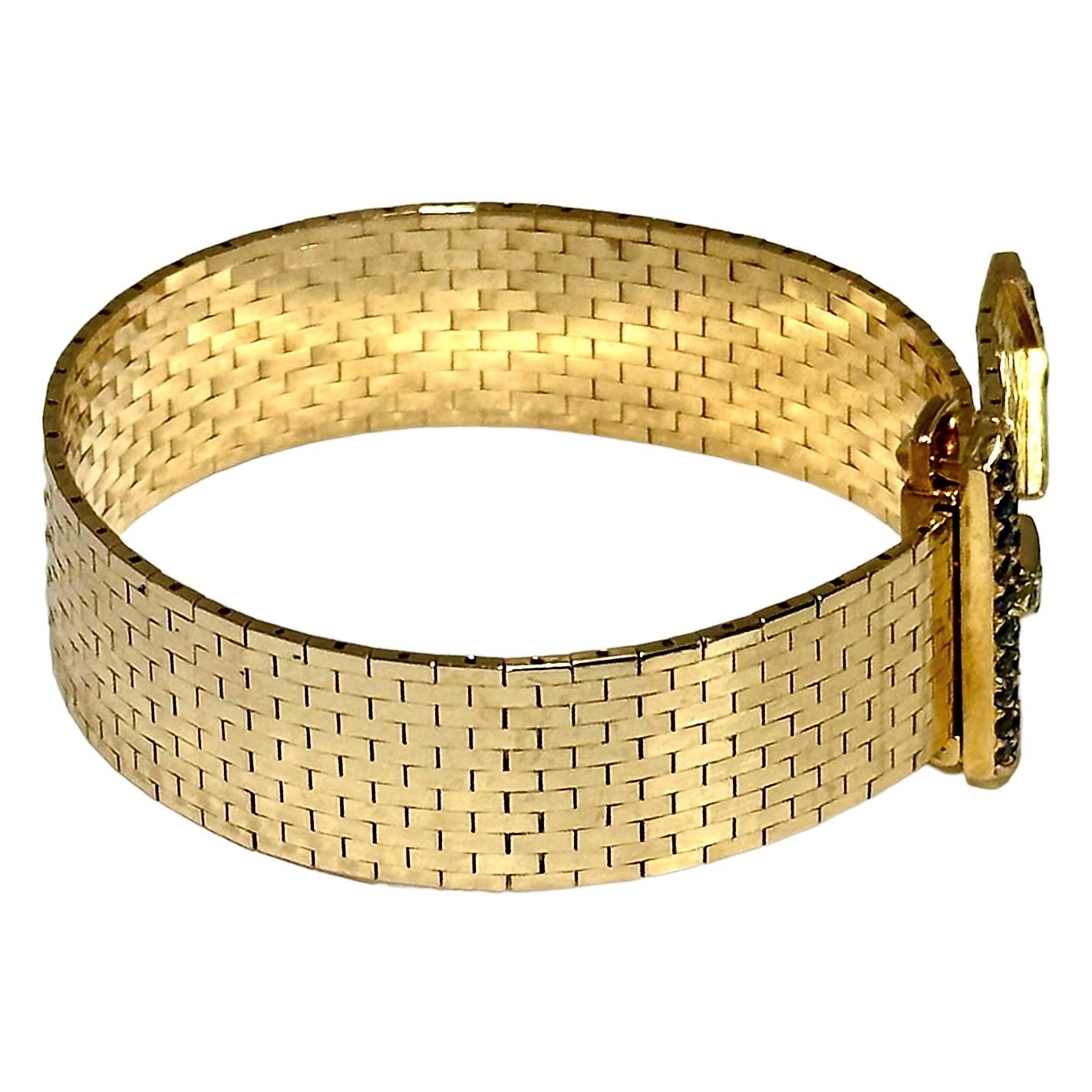 Black Starr und Gorham Retro-Schnallenarmband mit Saphiren und Diamant-Akzenten (Alteuropäischer Schliff)