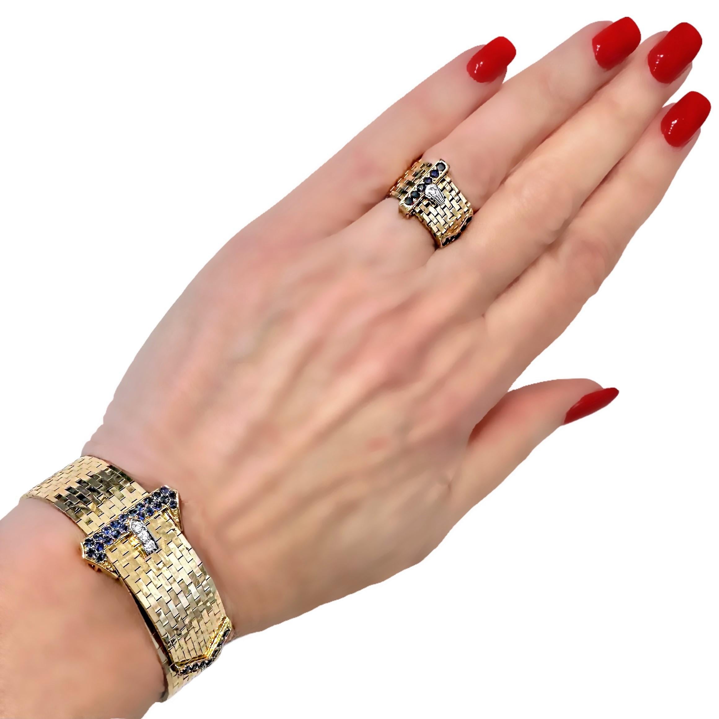 Black Starr und Gorham Retro-Schnallenarmband mit Saphiren und Diamant-Akzenten 3
