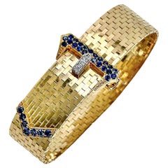 Black Starr and Gorham Vintage Buckle Bracelet with Sapphires and Diamond Accents
