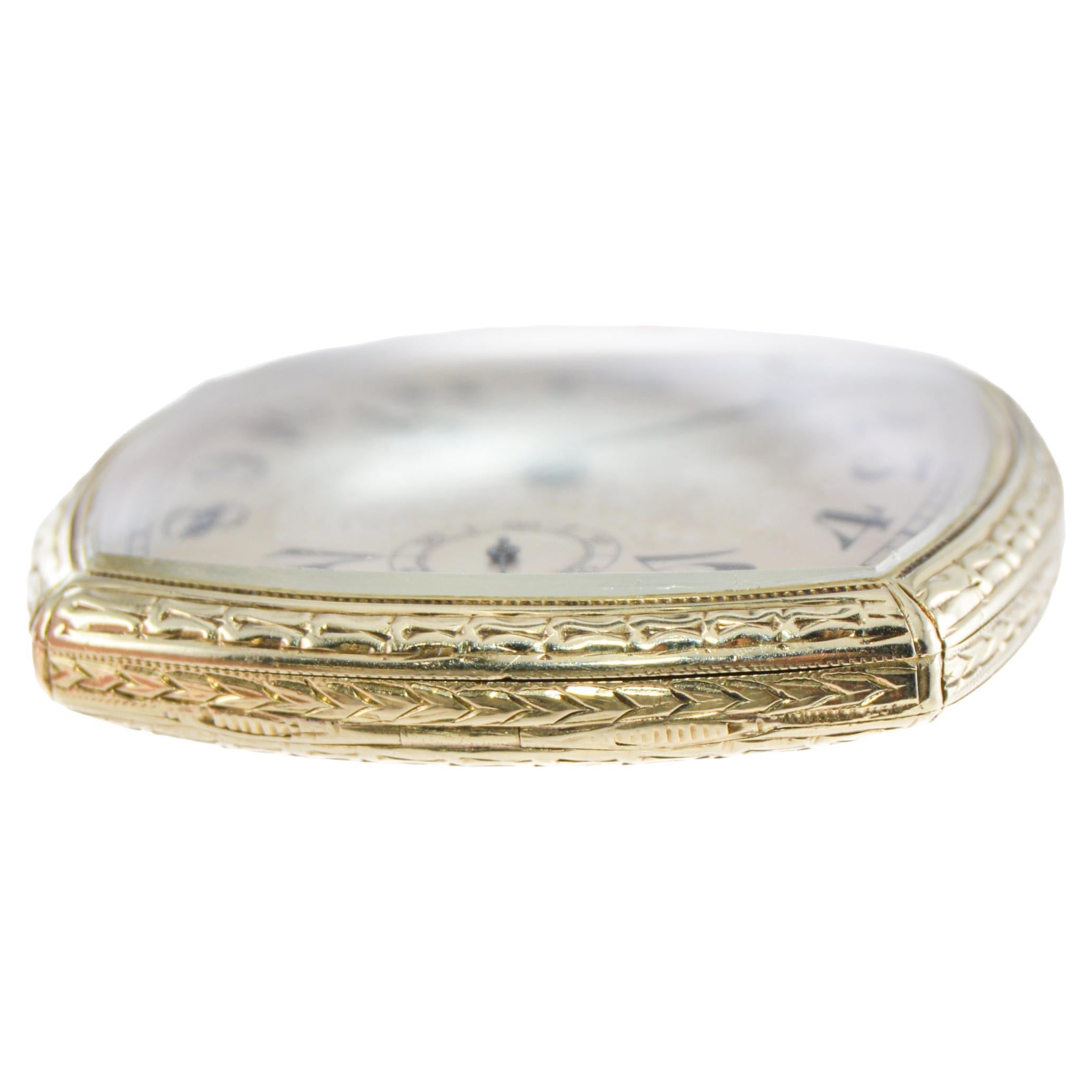 Black Starr & Frost 14 Karat Gold Art Deco Pocket Watch with Engraved Dial  For Sale 6