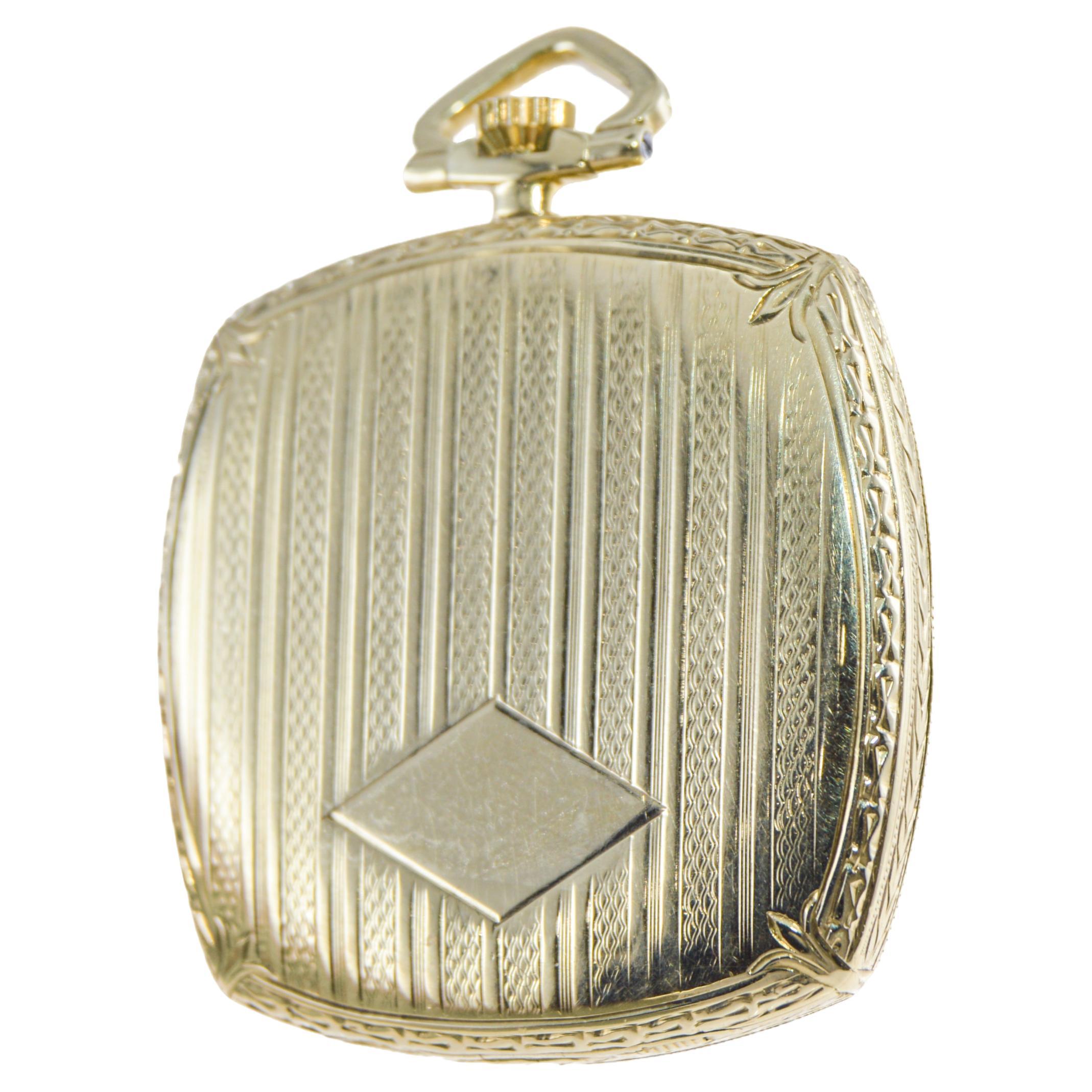 Black Starr & Frost 14 Karat Gold Art Deco Pocket Watch with Engraved Dial For Sale 5