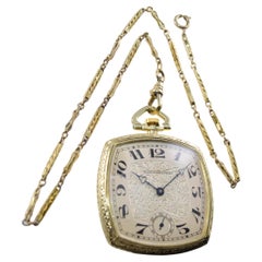 Black Starr & Frost 14 Karat Gold Art Deco Pocket Watch with Engraved Dial 