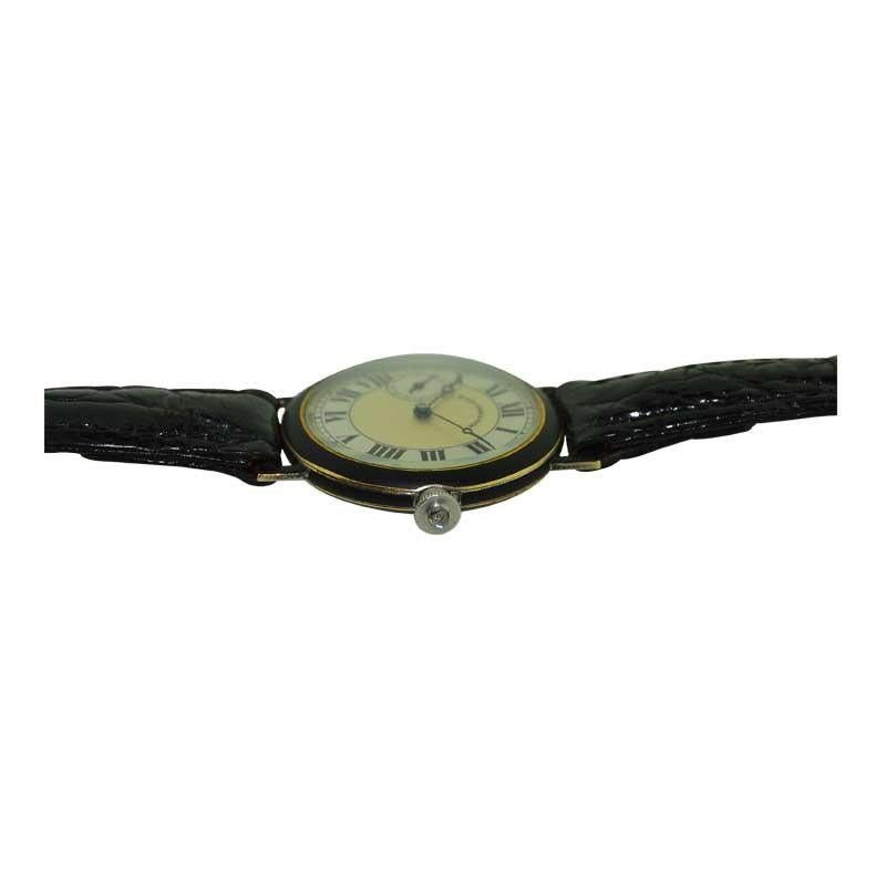 Black Starr & Frost 18 Karat Gold and Matted Black Enamel Ladies Art Deco Watch 5