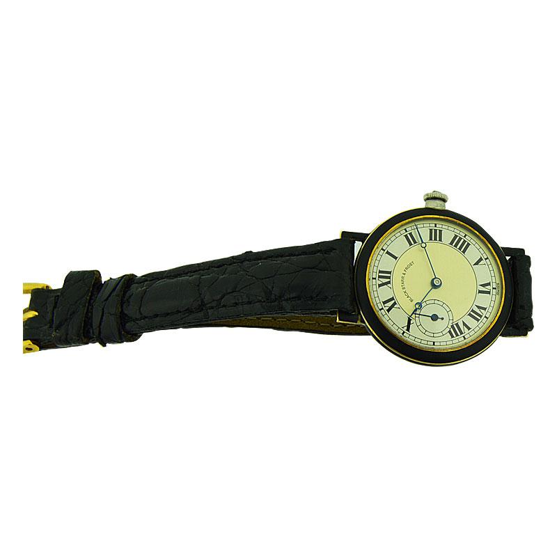Black Starr & Frost 18 Karat Gold and Matted Black Enamel Ladies Art Deco Watch 6