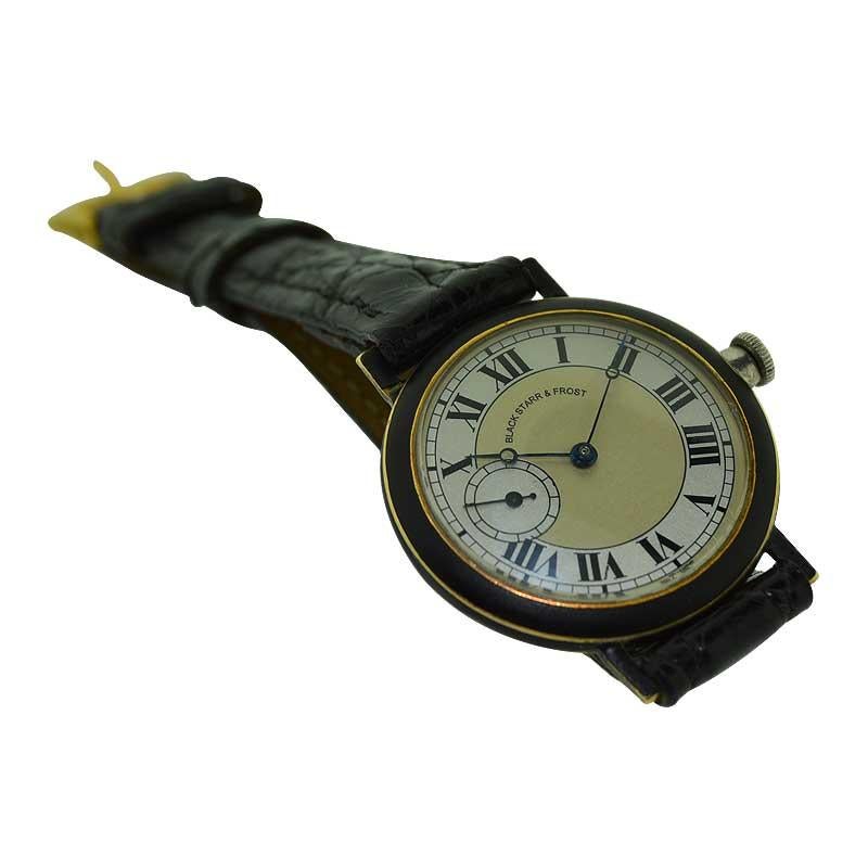 Black Starr & Frost 18 Karat Gold and Matted Black Enamel Ladies Art Deco Watch 3