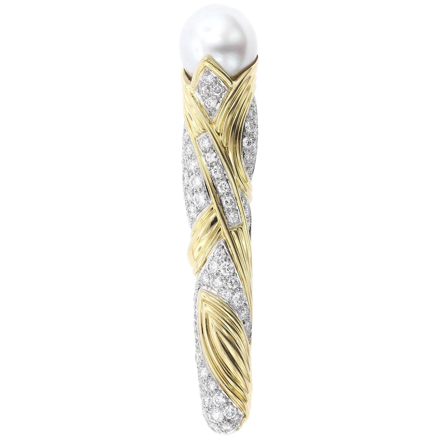 Black Starr 
Frost 18 Karat Gold, Platinum South Sea Pearl and Diamond Brooch For Sale