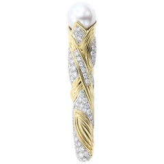 Black Starr & Frost 18 Karat Gold, Platinum South Sea Pearl and Diamond Brooch