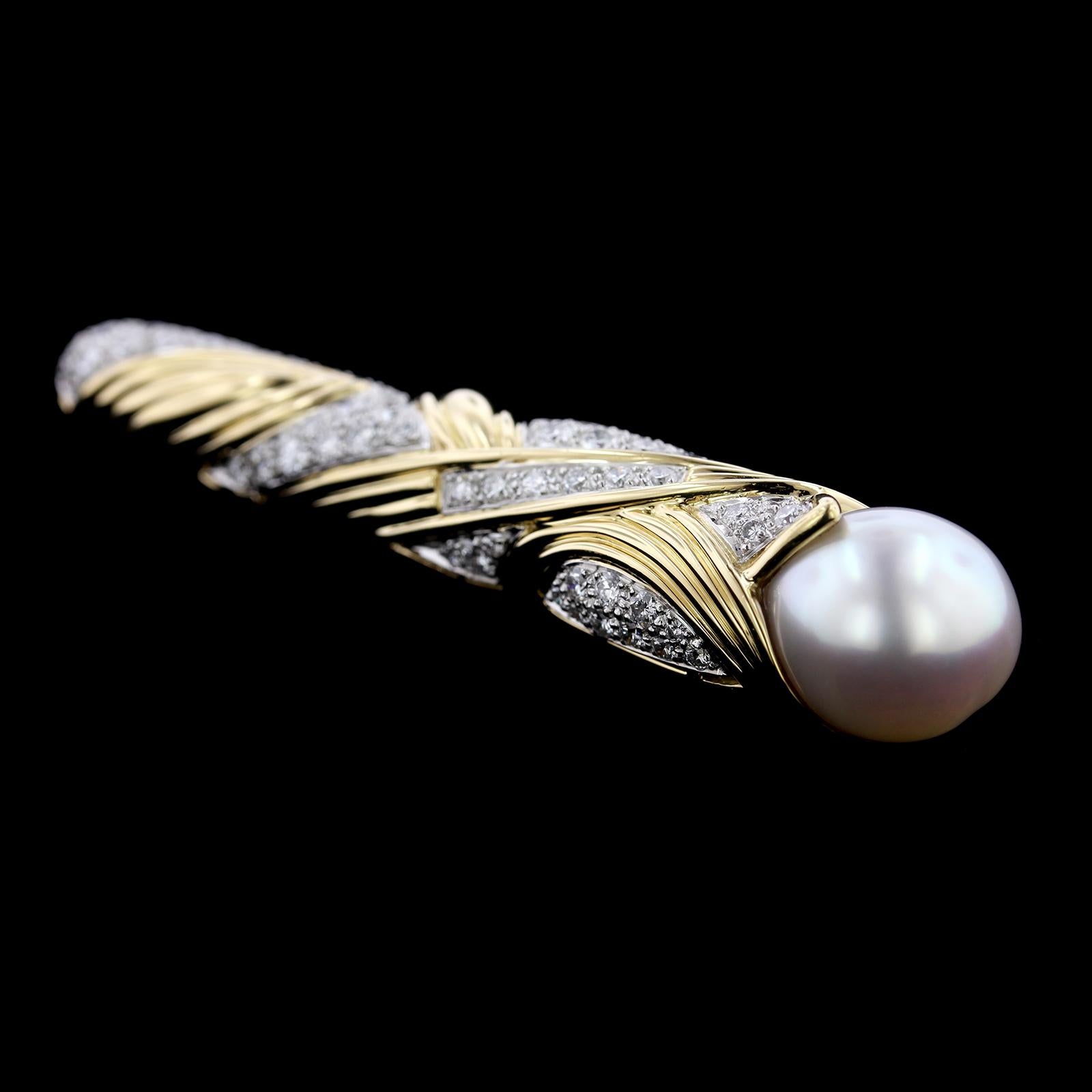 Contemporary Black Starr & Frost 18 Karat Gold, Platinum South Sea Pearl and Diamond Brooch For Sale
