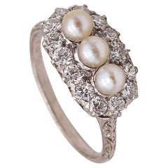 Schwarzer Starr & Frost 1910 Edwardianischer Deko-Platinring mit Diamanten, Natur und Perlen