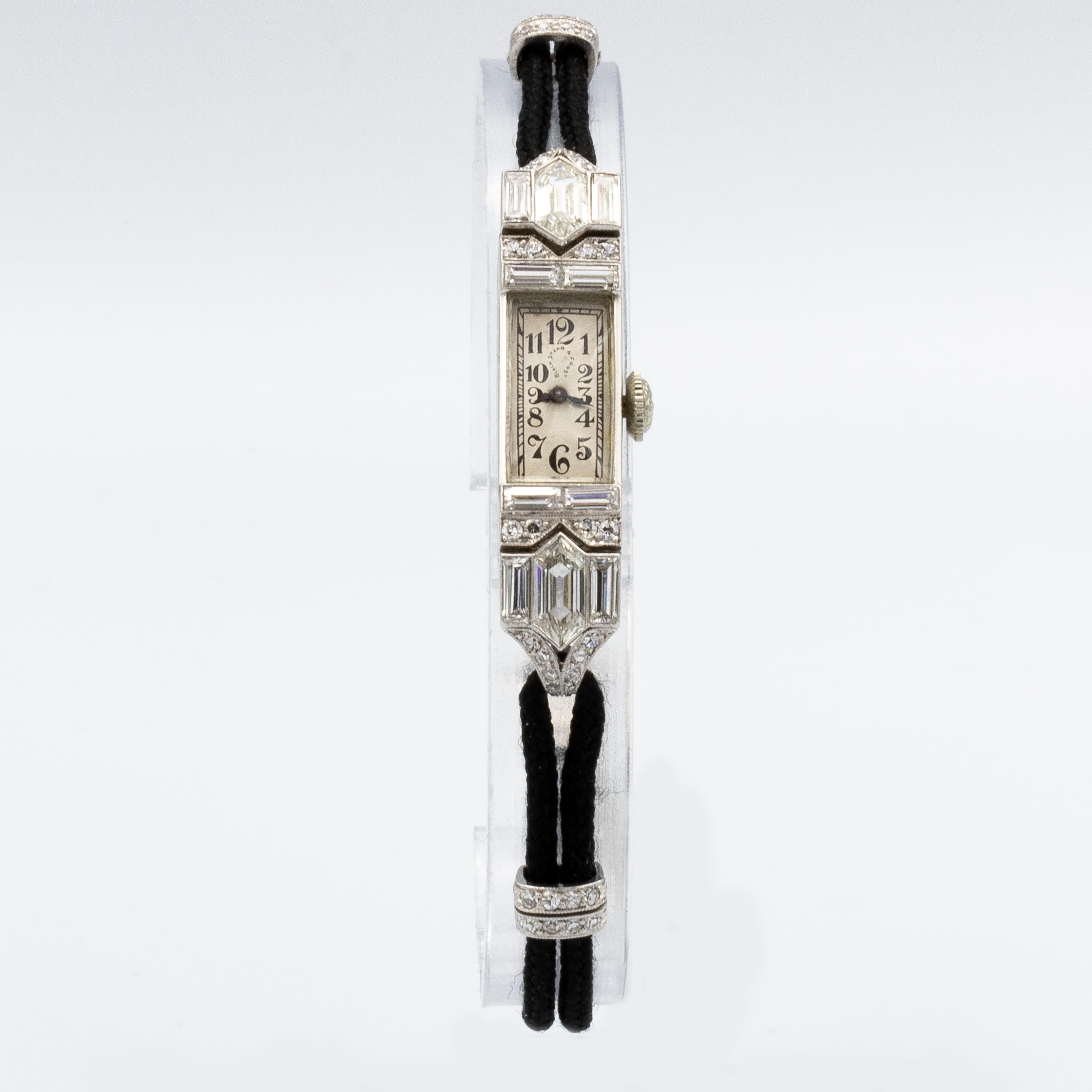 Art Deco Black Starr & Frost 3.10 Carat Diamond Wristwatch