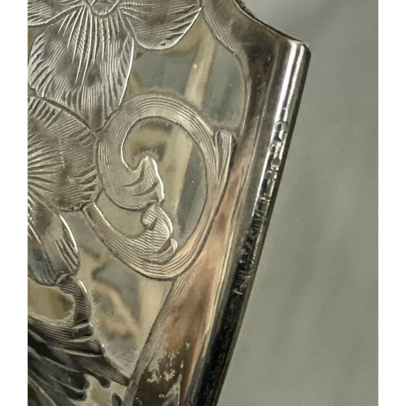 Black Starr Frost 999 Fine Silver Overlay Acid Etched Frosted Glass Lamp For Sale 2