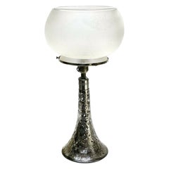 Black Starr Frost 999 Fine Silver Overlay Acid Etched Frosted Glass Lamp