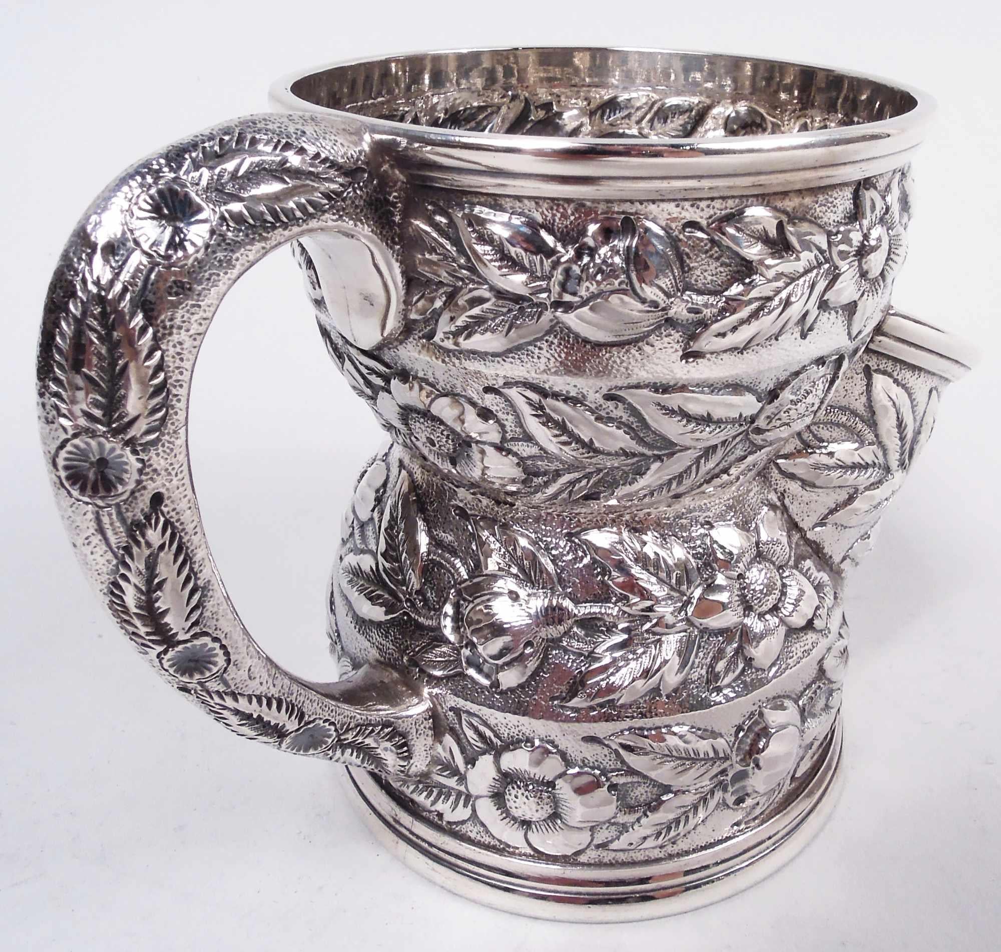 19th Century Black, Starr & Frost American Repousse Sterling Silver Shaving Mug For Sale