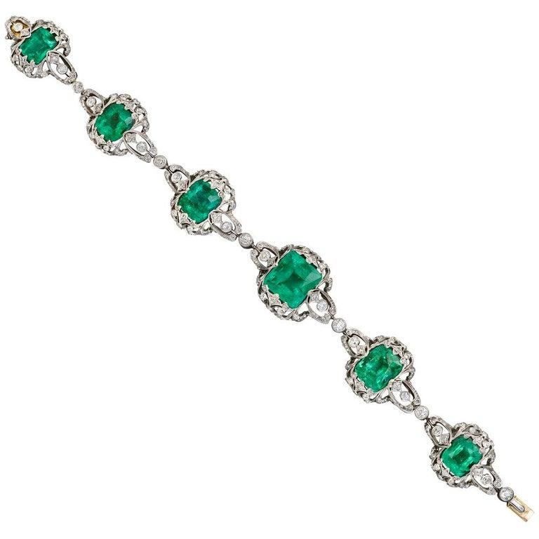 Black, Starr & Frost Antique Emerald and Diamond Bracelet In Excellent Condition In Greenwich, CT