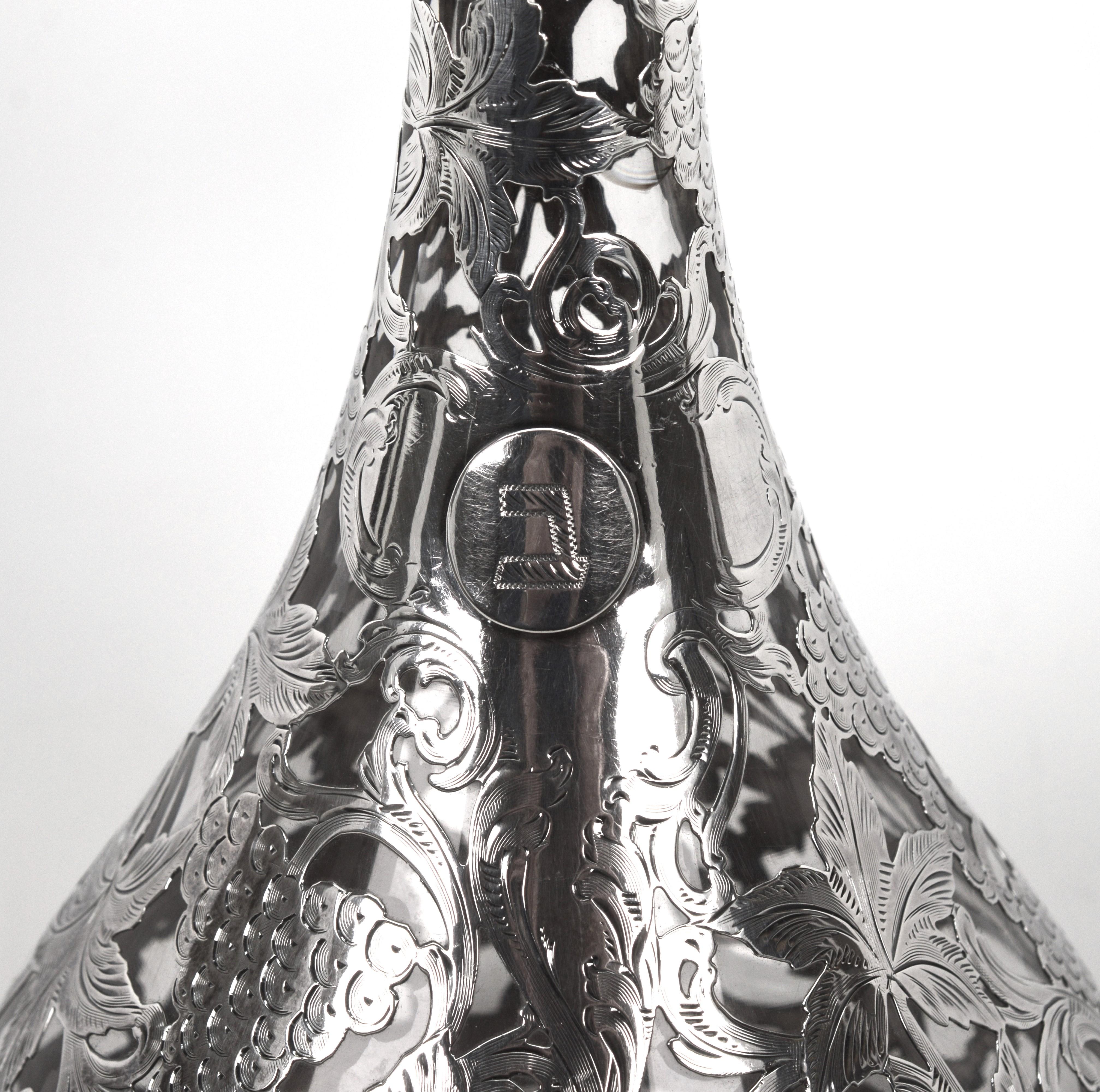 Black, Starr & Frost Antique Fine Silver Overlay Crystal Decanter in vendita 1