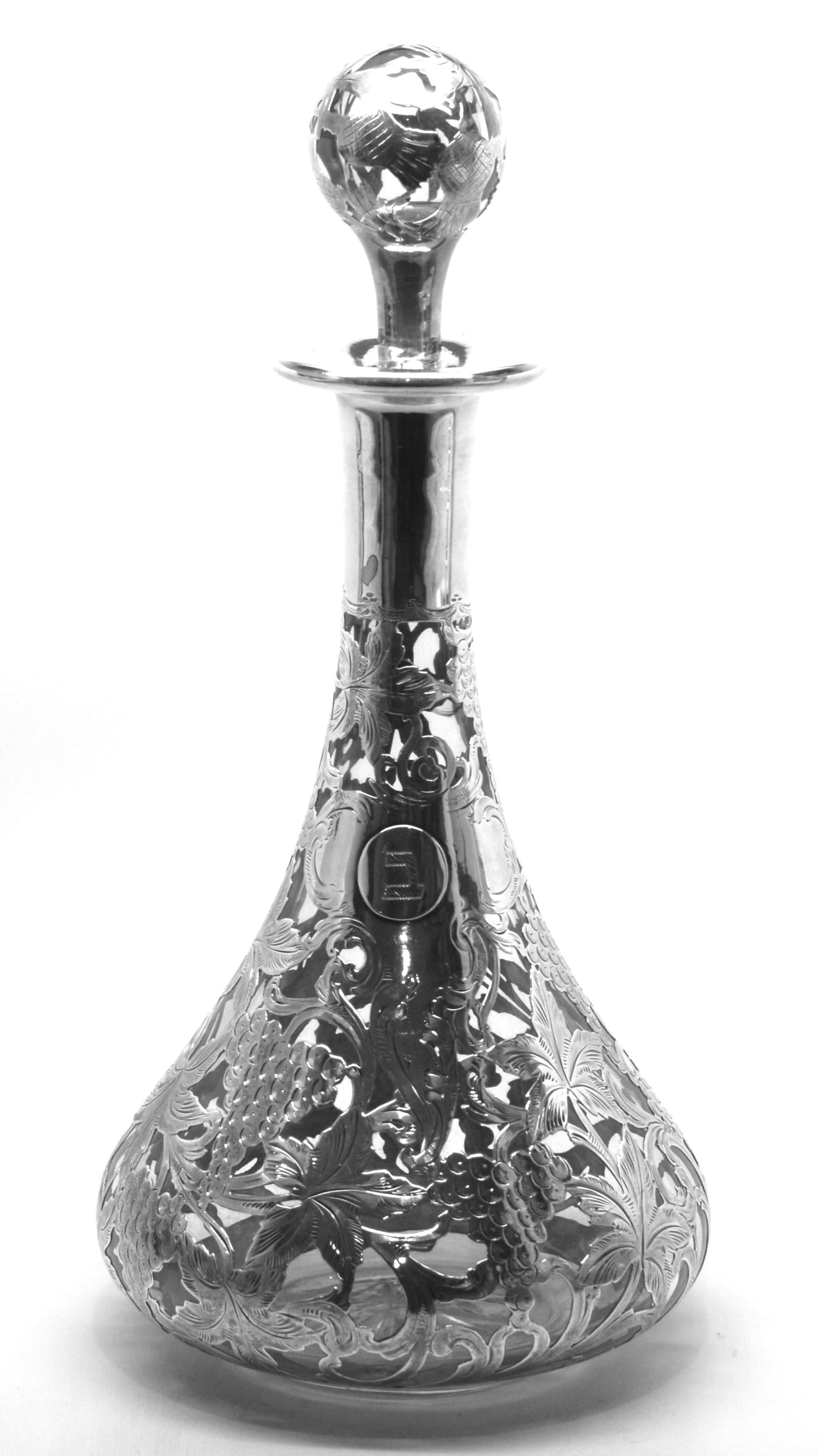 Black, Starr & Frost Antique Fine Silver Overlay Crystal Decanter in vendita 3