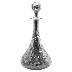 Black Starr & Frost Antique Fine Silver Overlay Crystal Decanter