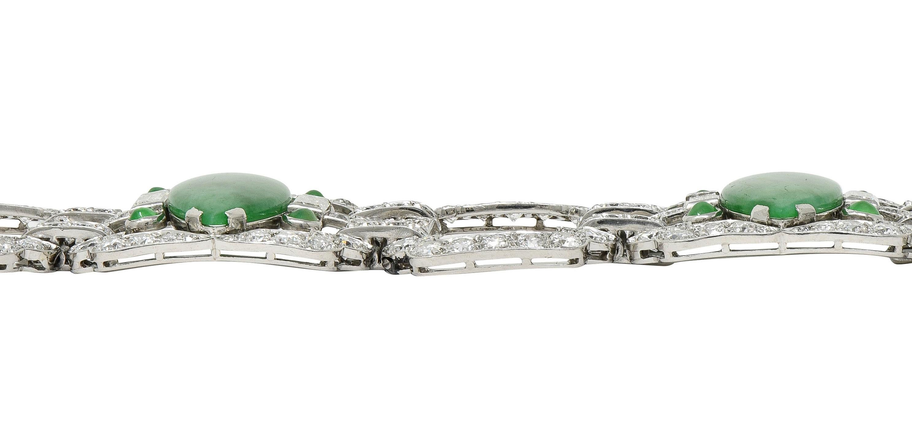 Black Starr & Frost Pulsera Art Déco 17.30 CTW Diamante Jade Platino Vintage en venta 4