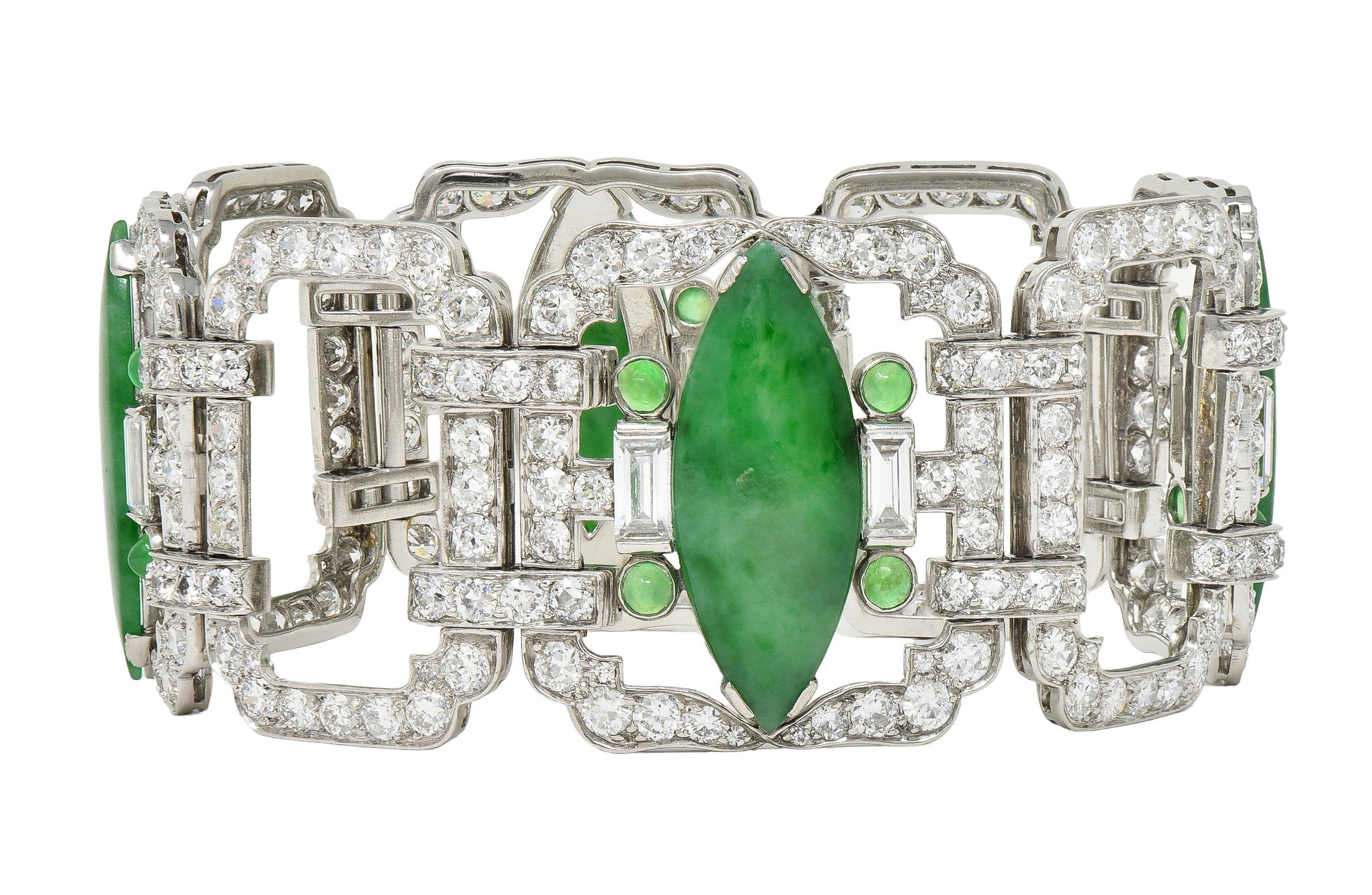 Black Starr & Frost Pulsera Art Déco 17.30 CTW Diamante Jade Platino Vintage en venta 5