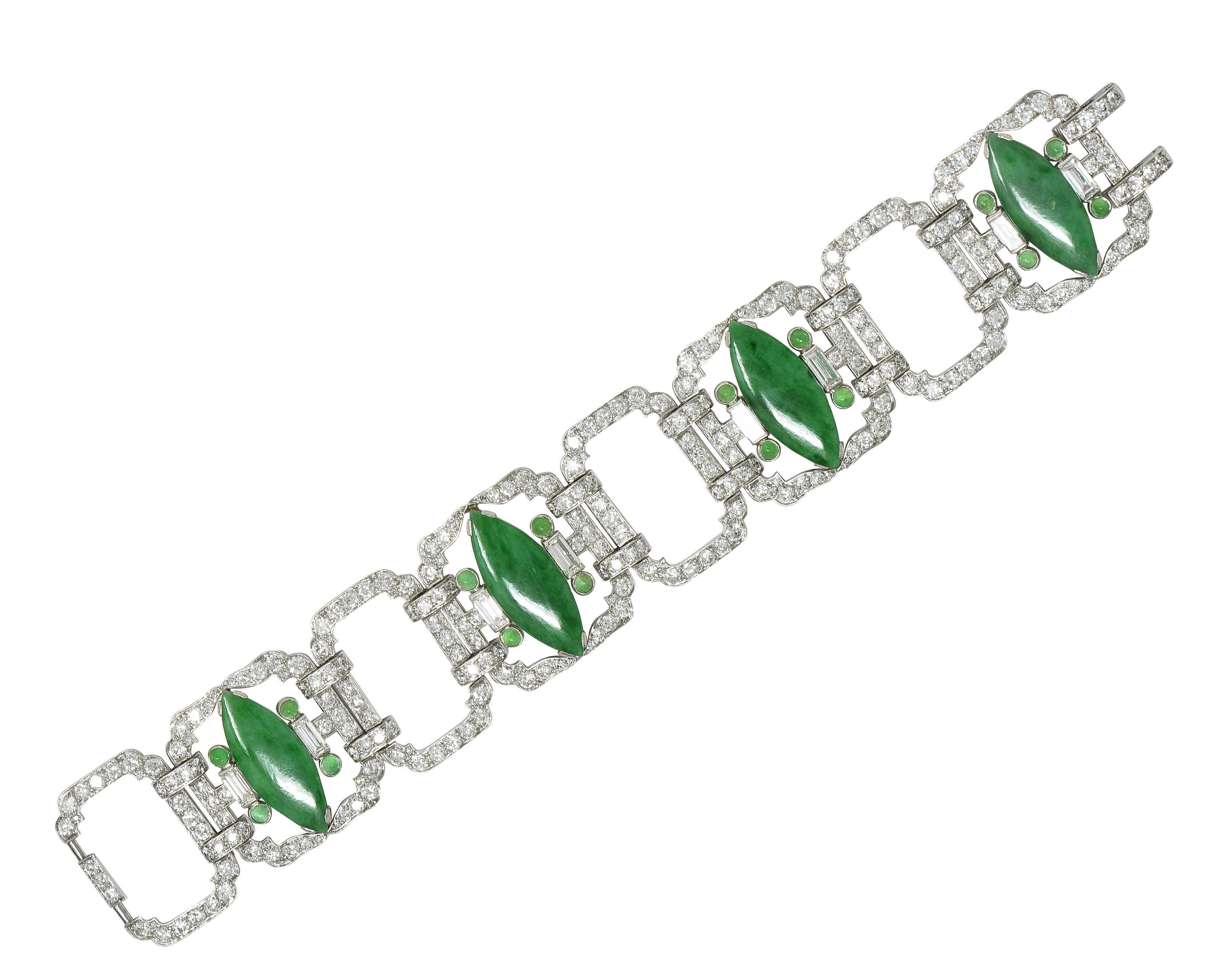 Black Starr & Frost Pulsera Art Déco 17.30 CTW Diamante Jade Platino Vintage Art Decó en venta