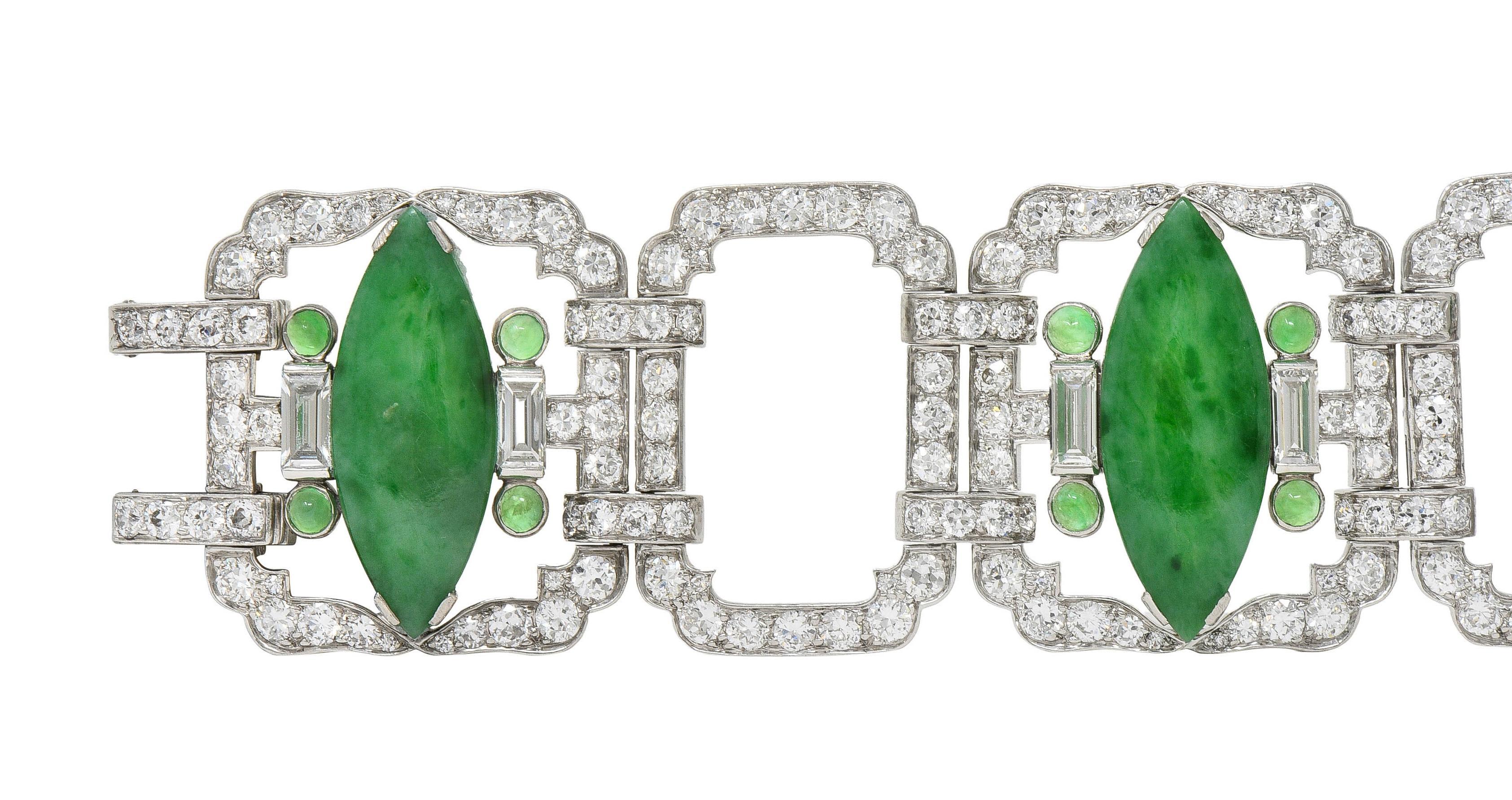 Black Starr & Frost Pulsera Art Déco 17.30 CTW Diamante Jade Platino Vintage en Excelente estado para la venta en Philadelphia, PA