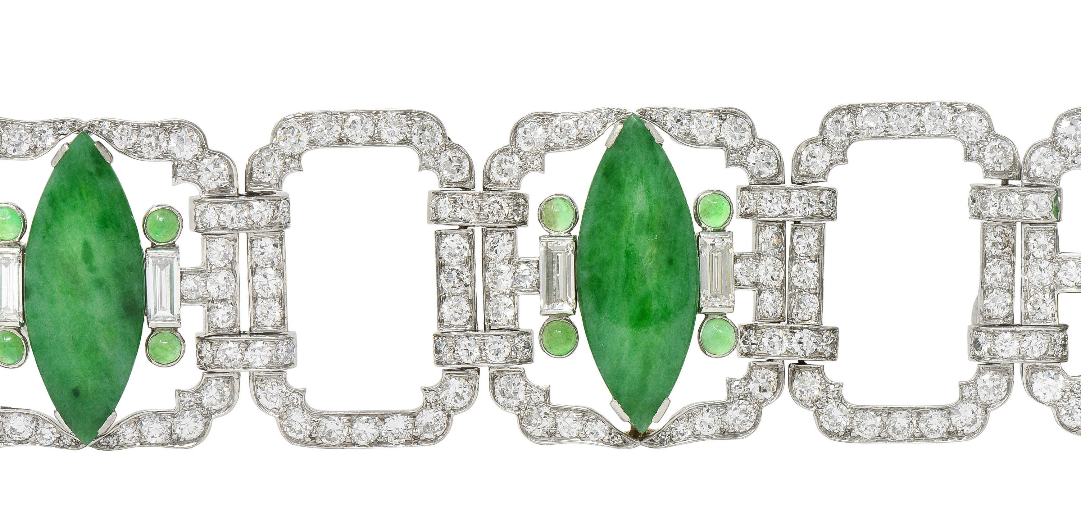 Femenino o masculino Black Starr & Frost Pulsera Art Déco 17.30 CTW Diamante Jade Platino Vintage en venta