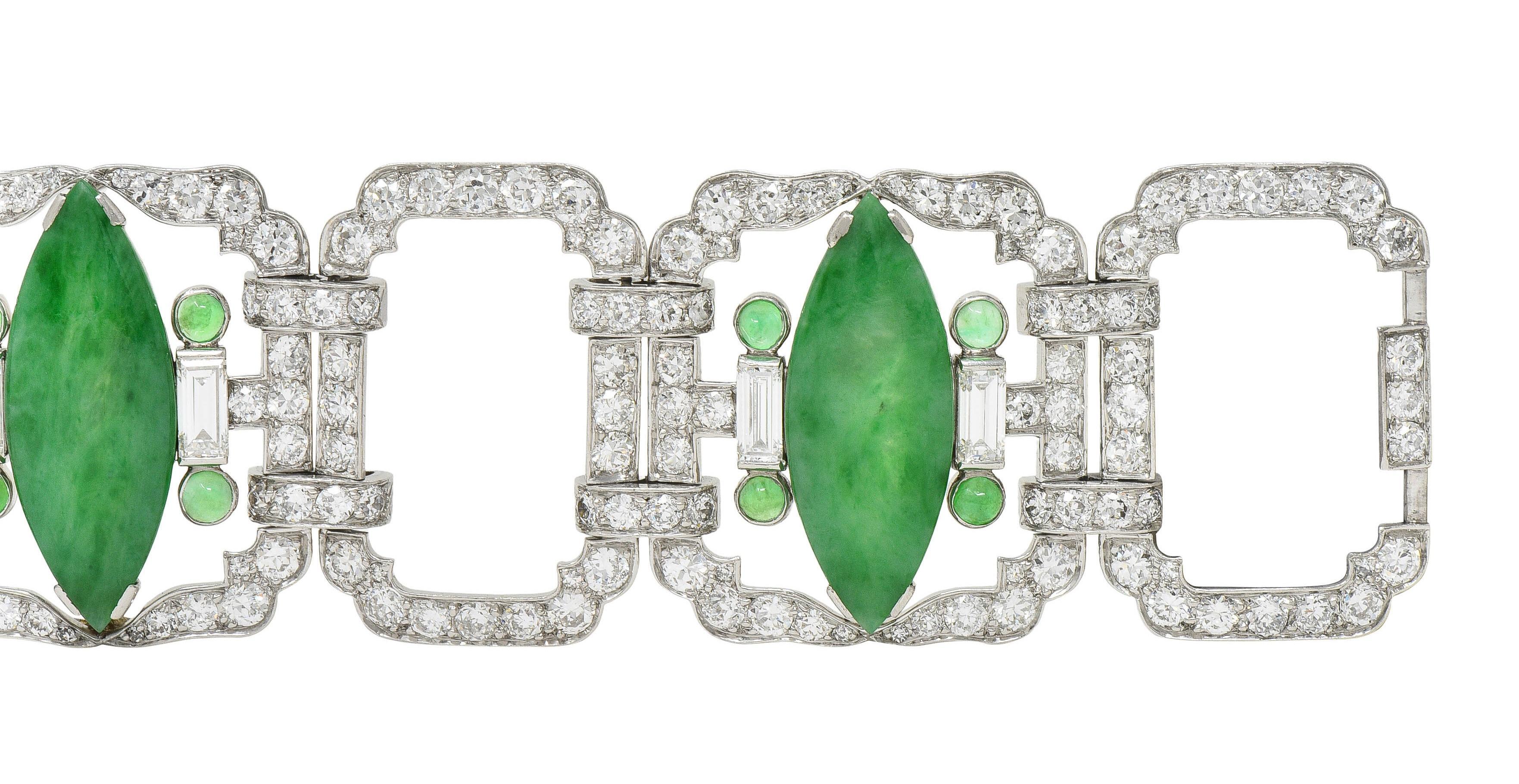 Black Starr & Frost Pulsera Art Déco 17.30 CTW Diamante Jade Platino Vintage en venta 1