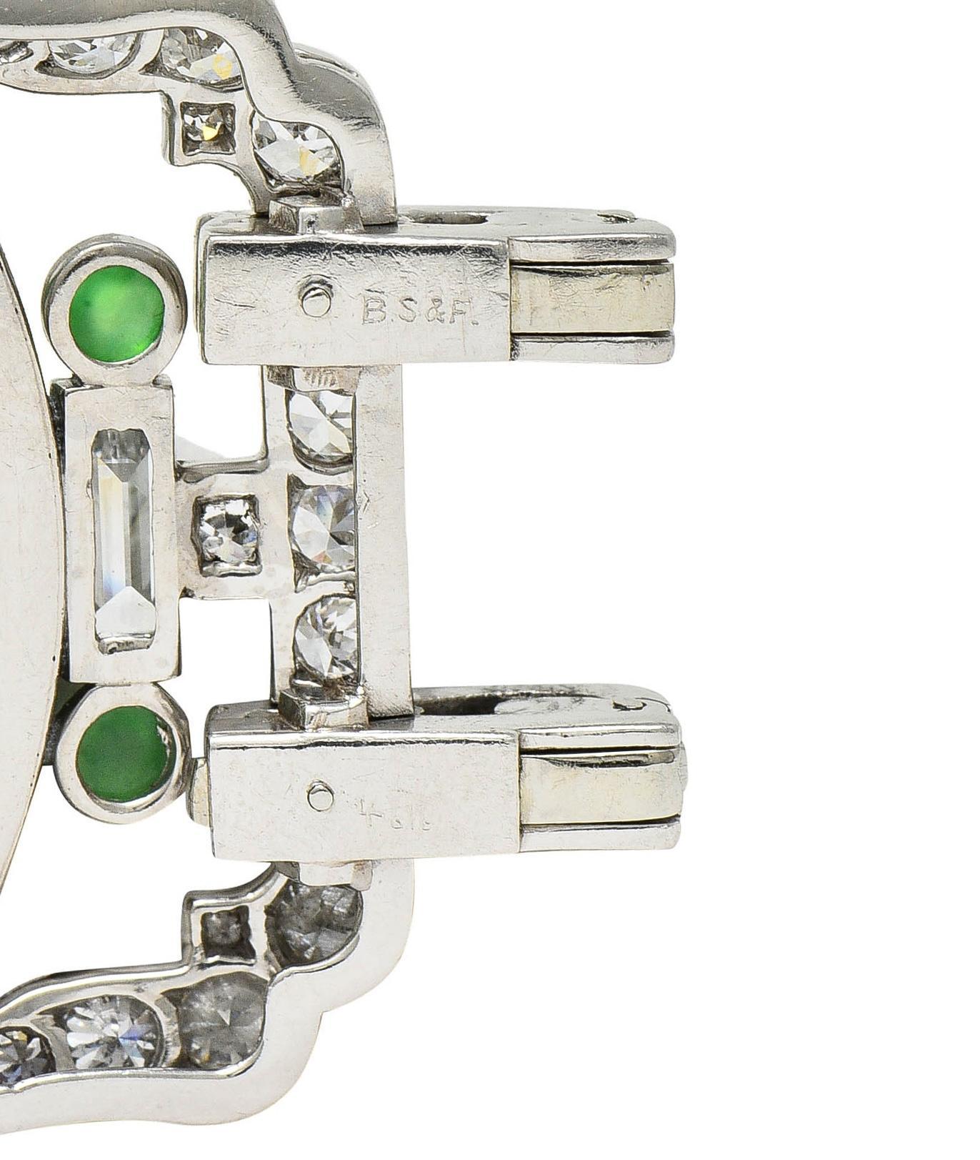 Black Starr & Frost Pulsera Art Déco 17.30 CTW Diamante Jade Platino Vintage en venta 2