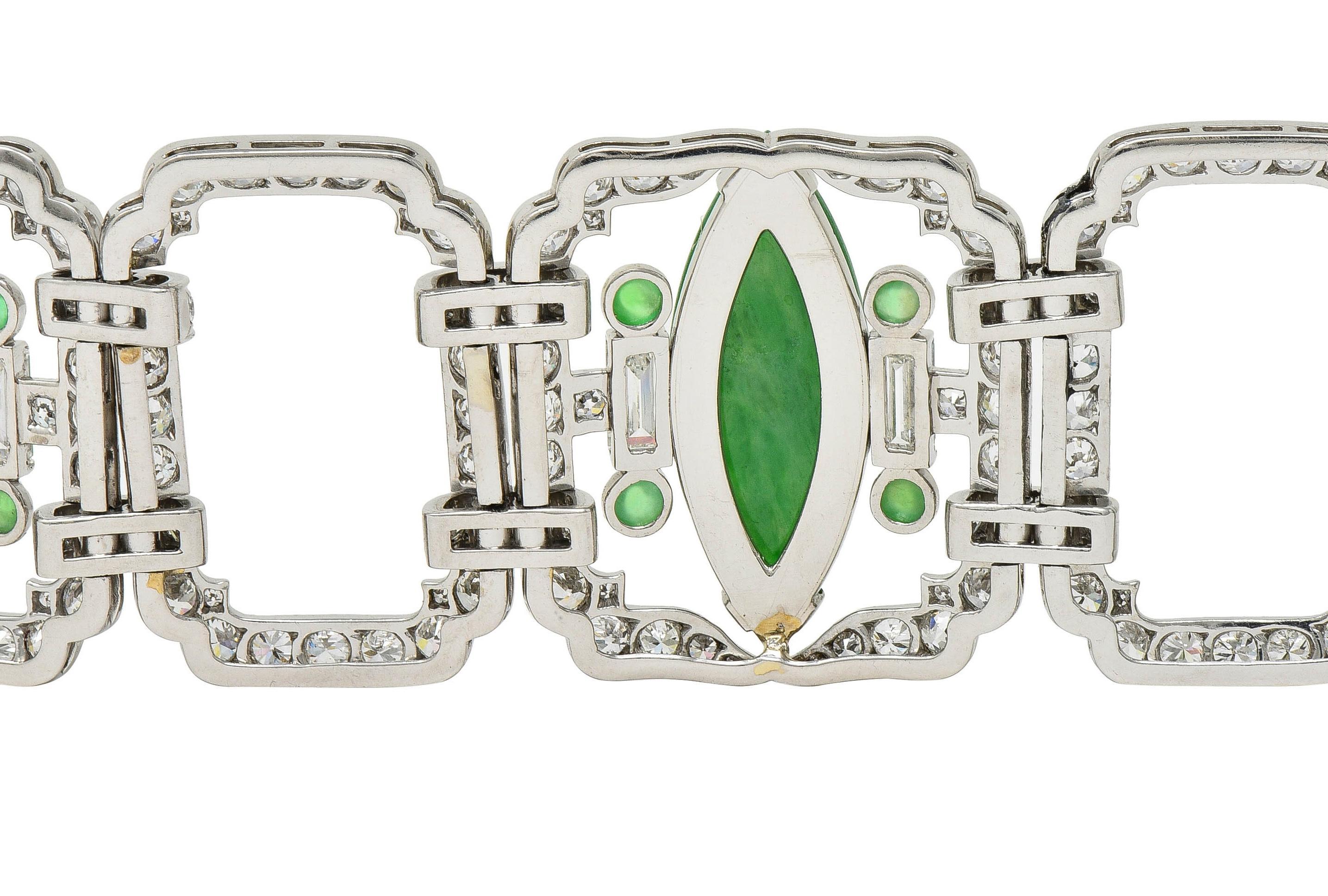 Black Starr & Frost Pulsera Art Déco 17.30 CTW Diamante Jade Platino Vintage en venta 3