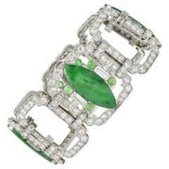 Black Starr & Frost Art Deco 17.30 CTW Diamond Jade Platinum Vintage Bracelet