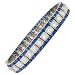 Black Starr & Frost Art Deco 19.72 CT Diamond Sapphire Platinum Vintage Bracelet