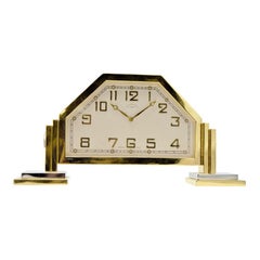 Black Starr and Frost Art Deco Footed Desk Clock Gilt and Nickel Finish, 1930s