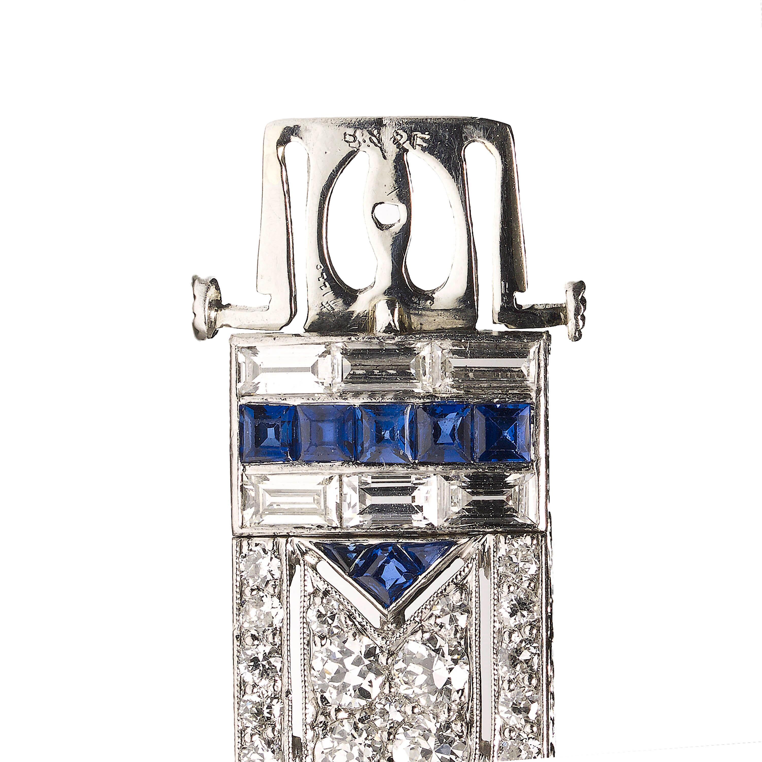 Baguette Cut Black Starr & Frost Art Deco Sapphire and Diamond Bracelet