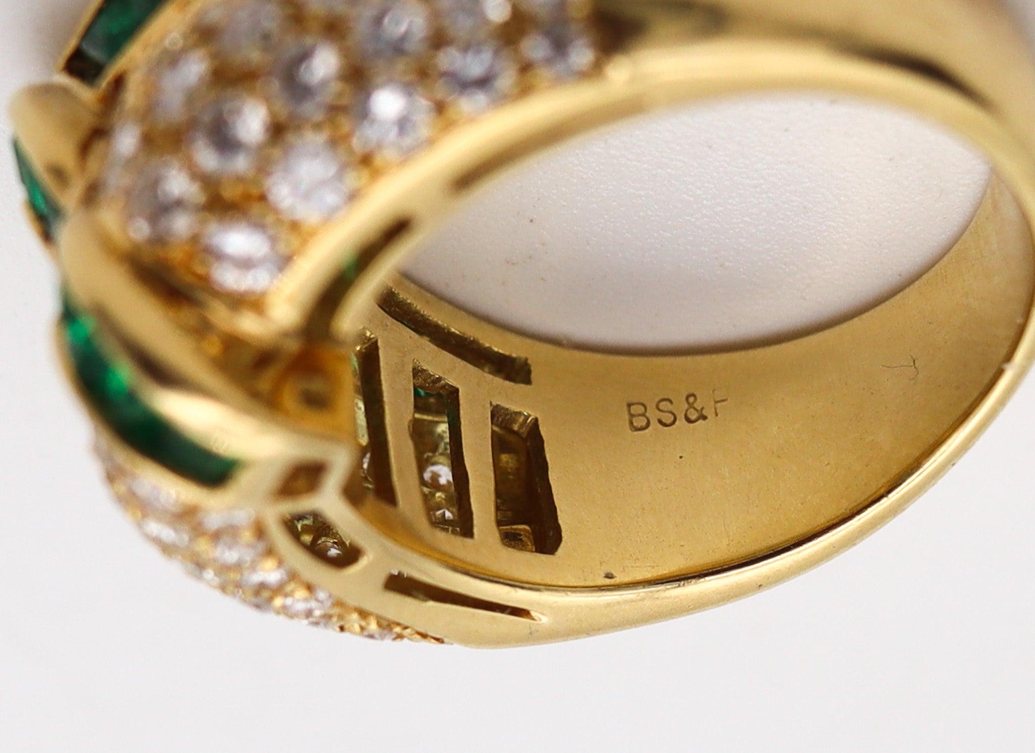Women's BLACK STARR & FROST Cocktail Ring 18Kt Gold With 4.45 Ctw In Diamonds & Emeralds For Sale