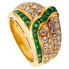 BLACK STARR & FROST Cocktail Ring 18Kt Gold With 4.45 Ctw In Diamonds & Emeralds
